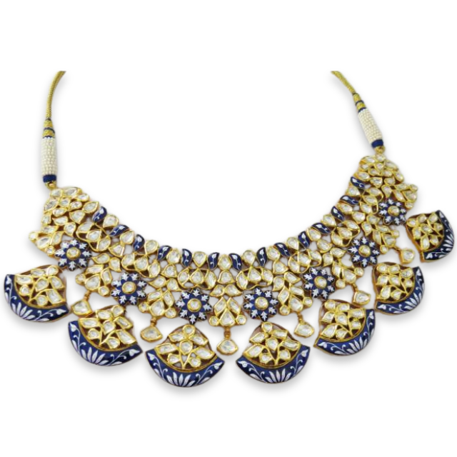 Blue Minakari Round Necklace Set